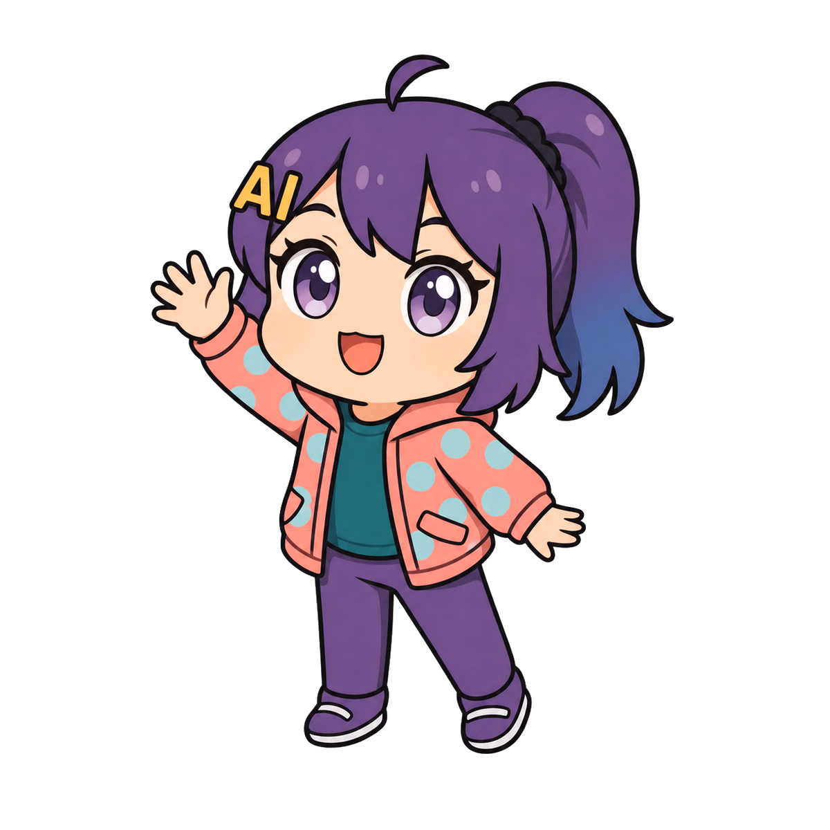 ぷにけが手を振っているイラスト｜AIニケちゃん公式マスコット
